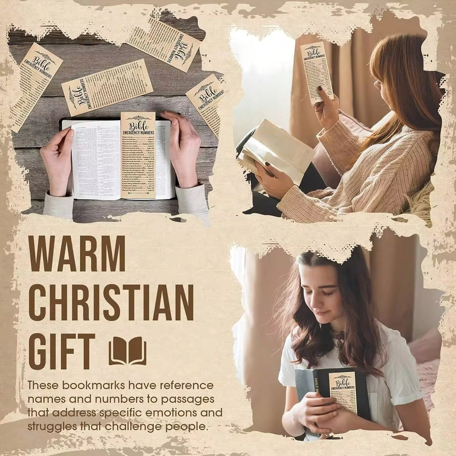50pcs Brown Paper Bookmarks With Bible Verses, Emergency Contact Information, For Church And Sunday School, Religious Gift Gifts Birthday Card Mother's Day Wedding Father's Day Boyfriend Gifts Thank You Cards Graduation Bride