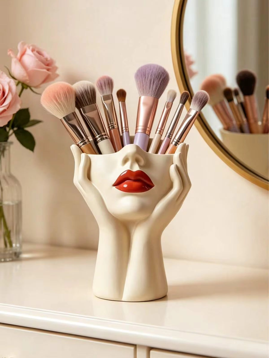 1pc Cute Palm-Shaped Pen Holder, For Bathroom Makeup Brush And Cosmetic Storage. Elegant Makeup Brush Organizer Is Ideal For Girls, Students And Creative Decorators. For Vacation, Beach, Bedroom And Other Occasions. Large Capacity., Aesthetic Home