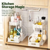 2-Tier Sink-Specific Under-Sink Storage Rack, Kitchen Cabinet Storage Rack, Double-Slide Basket-Style Storage Drawer, Multifunctional Bathroom Storage Basket, Storage Rack With 5 Hooks And 2 Hanging Storage Baskets, Kitchen Decor And Holiday Gifts